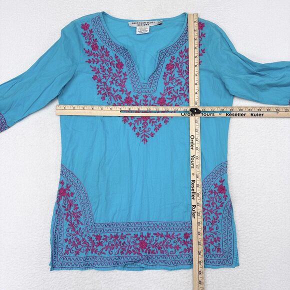 Gretchen Scott Tunic Top Size Small Blue Pink Preppy Vacation Beach Resort - Picture 7 of 9